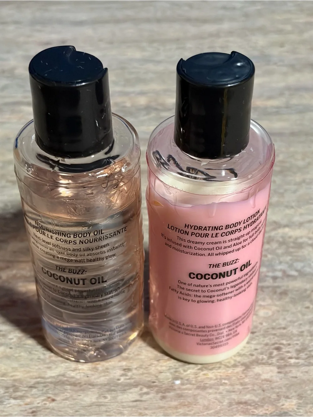 PINK Victoria’s Secret 2-Oil Sleek Coconut Oil & Cocoa Lotion Travel Set in Bag